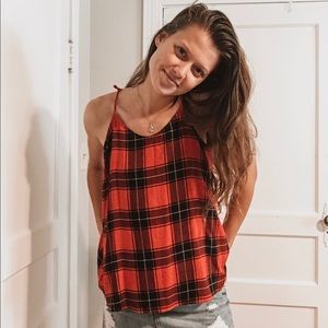Vibrant Red, Plaid Tank Size L